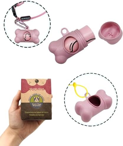 Dog Poop Pickup Bags Holder Dispenser with Standard-Sized Leak-Proof Scented Doggy Waste Bags and Carabiner with Safety Lock&Fastener Never Loose on Leash Lead Again (1 Holder 195 Bags, Pink)