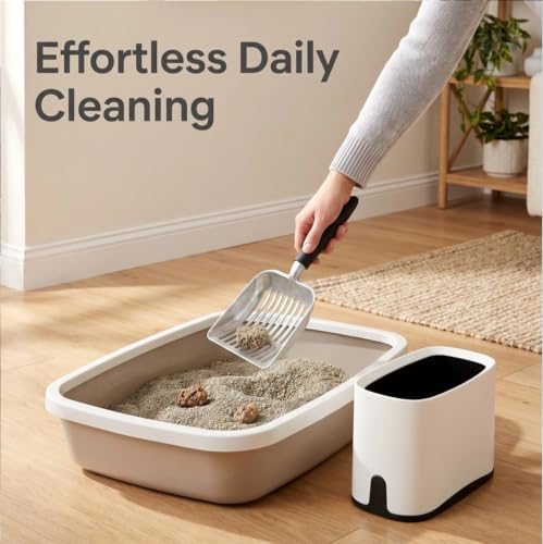 5-in-1 Heavy-Duty Full Metal Cat Litter Scoop with Holder, Cats Litter Scooper Includes Litter Bags, Handy Small Broom&Dustpan Set, Quick Sift, Easy to Clean
