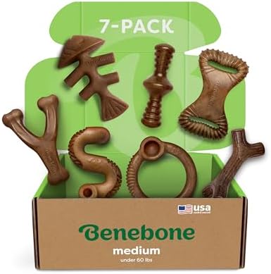 Benebone 7-Pack Dog Chew Toys for Aggressive Chewers, Dog Bones, Medium