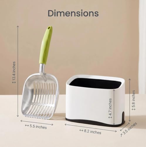 Heavy Duty Cat Litter Scoop with Holder - All Metal Cat Litter Scooper with Holder - Reduces Dust & Waste - Kitty Litter Sifting Shovel Comfy Handle - Stainless Steel Cats Litter Scooper