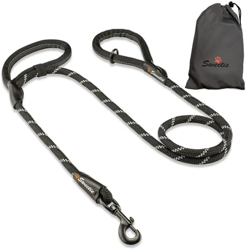 Sweetie Rope Dog Lead Strong Leash Black with 2 Comfortable Padded Handles, 151 g