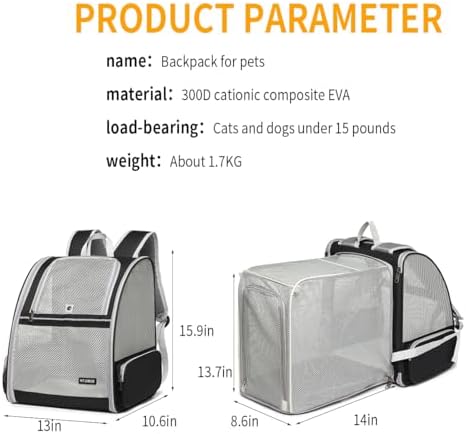 Cat Backpack，Expandable Cat Carrier Backpack, Dog Backpack Carrier and Pet Carrier Backpack, Suitable for Cats, Kittens or Small Dogs, Travel Friendly Puppy Cats Bag (Black)