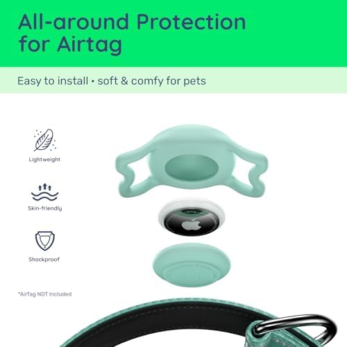 Premium Airtag Dog Collar，with IP68 Waterproof AirTag Holder,Green,L