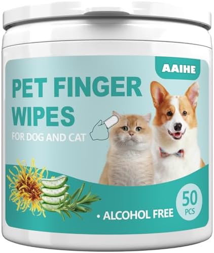 Dog Ear Finger Wipes for Dogs & Cats, Green Tea Scent, 50 Count