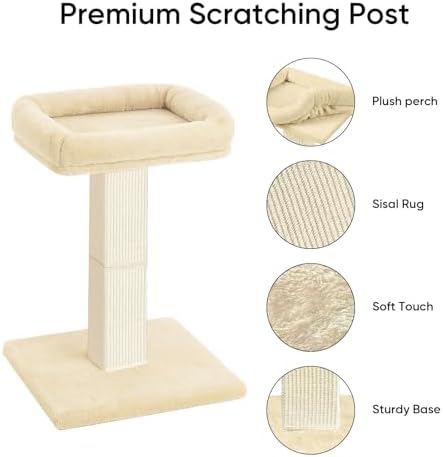 Cat Scratching Post with Plush Perch for Indoor Cats, 32 Inch, Beige