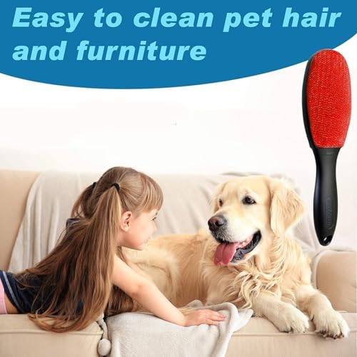 EZCLEAN 4-Pack Red Color Velvet Lint Brush for Clothes Furniture Couch, Pet Hair Remover, Reusable Double Sided Fabric Brush