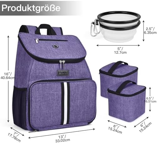 BAGLHER丨Dog Travel Bag, Airline Approved Pet Supplies Backpack, Dog Travel Backpack Accessories Set with 2 Silicone Collapsible Bowls and 2 Food Baskets. Purple