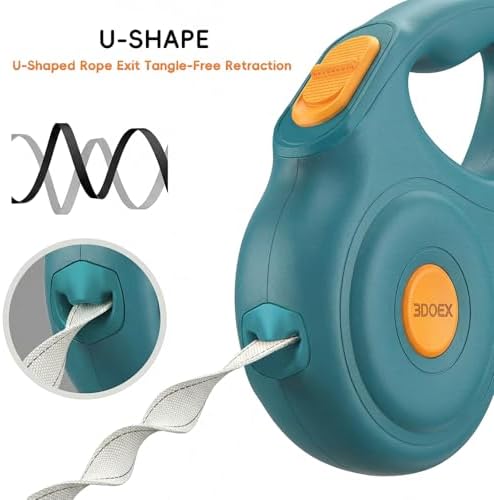 Retractable Dog Leash 10FT for Small & Medium Dogs, Sturdy Heavy-Duty Nylon Tape with Secure Locking Carabiner & Poop Bag Holder, Smooth One-Hand Control, Anti-Slip Handle, Tangle-Free Design (Green)