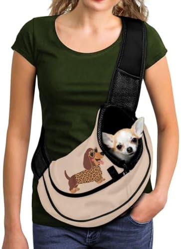 COEQINE Pink Dachshund Dog Sling Bag for Small Pets 0-15 Ibs Travel Walking