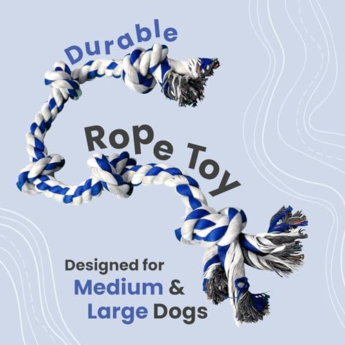 4Knines Dog Rope Toy with 5 Knots – 36-Inch Heavy-Duty Tug for Medium & Large Breeds – Durable Cotton for Chewing, Fetch, and Tug-of-War – Interactive Dog Toy for Exercise and Play – Blue