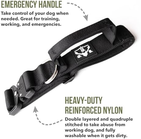 Operation Good Boy Tactical Dog Collar – Durable Military-Grade Nylon with Quick Release Buckle & Training Handle – Adjustable for Medium and Large Dogs (Black)