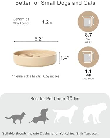 Ceramic Slow Feeder Dog Bowl, Apricot, Small