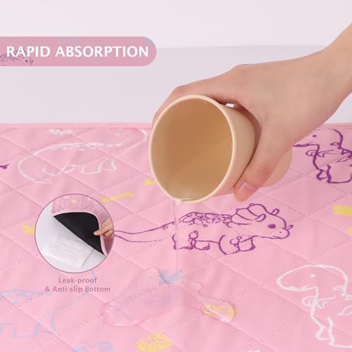 IEUUMLER Washable Pee Pads for Dogs, 2 Pack Non-Slip & Waterproof Pack Whelping Pad, Reusable Washable Puppy Potty Training Pad with Fast Absorbent for Playpen EU007 (Pink Dinosaur, 41"X41"-2pcs)