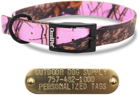 Pink Camo 22" Nylon Heavy Duty D-Ring Collar w Custom Name Tag