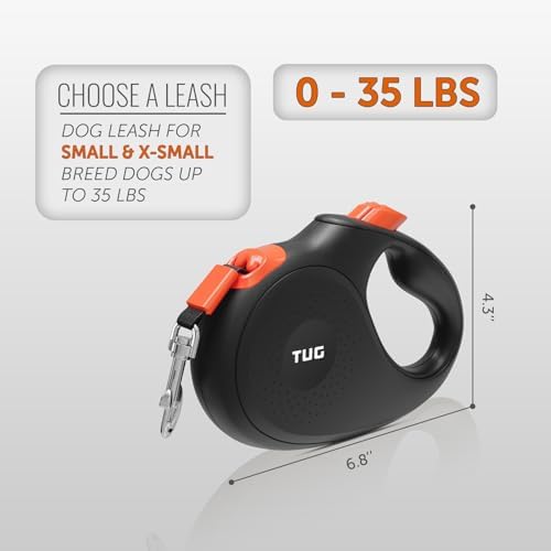 TUG 360° Tangle-Free Retractable Dog Leash | 16 ft Strong Nylon Tape (Small, Black/Orange)