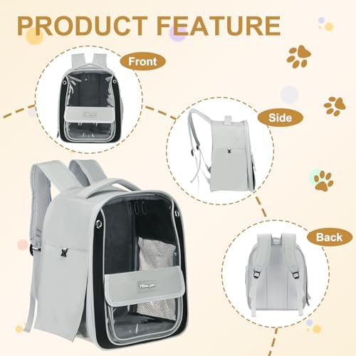 Pet Backpack Carrier, Portable and Ventilated, Oxford Cloth, Dogs Cats and Small Animals Travel Bag 13", (Gray, 1 Pcs), Intended for Hiking/Camping/Traveling