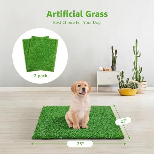 2 Pack Artificial Dog Grass Pee Pad 23"x23", Indoor Puppy Potty Training