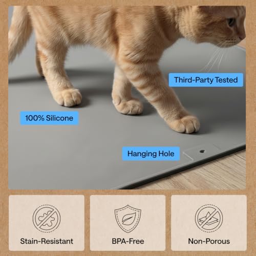GORILLA GRIP Cat Litter Box Mat, Easy Clean Silicone Mats, 35x23 Gray