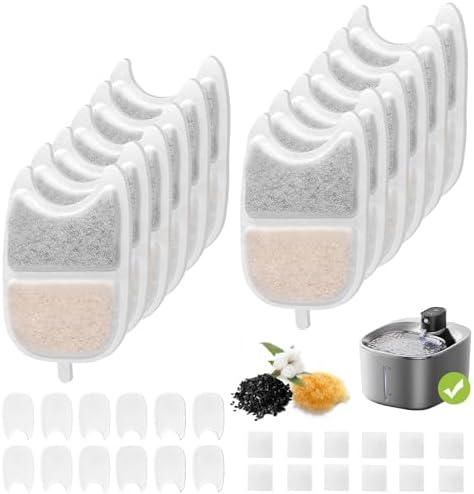 12 Set Replacement Filters & Sponges for 135 fl oz/4L Wilreless Cat Water Fountain，Triple Filtration Pet Fountain Filter Replacement Compatible with Feelneedy 4L Wilreless Cat Water Fountain