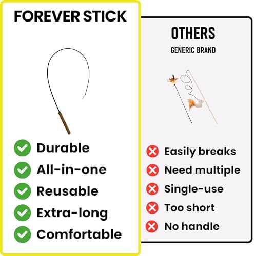 Forever Stick 1-Pack - The Unbreakable Cat Wand Toy, Durable Cat Toy Wand, Extra Long Cat String Toy, Cat Fishing Pole Toy for Bored Indoor Adult Cats, Cat Stick Toy, Cat Feather Wand, Cat Teaser Wand