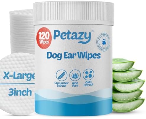 Petazy Dog Ear Wipes for Dog Yeast Wax Itch and Odor | Unscented Dog Ear Cleaner for Dogs | Natural Cleaning Puppy Ear Wipes | Soothing Ear Wipes for Pets Cat | Natural Ingredients | 120 XL Pcs