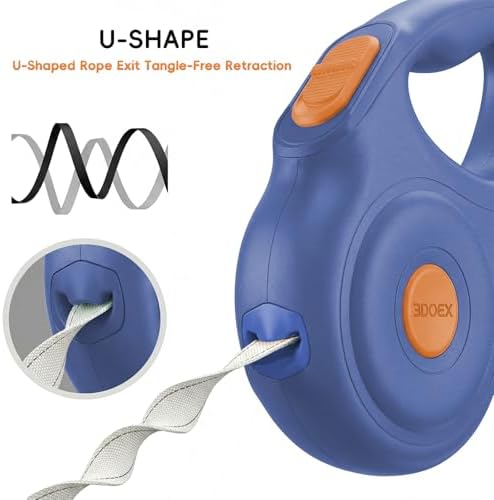 Retractable Dog Leash 16FT for Small & Medium Dogs, Sturdy Heavy-Duty Nylon Tape with Secure Locking Carabiner & Poop Bag Holder, Smooth One-Hand Control, Anti-Slip Handle, Tangle-Free Design (Blue)