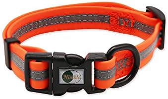 Nimble Reflective Waterproof Dog Collar Adjustable Odor Resistant Easy Clean Pet Collar for Small Medium Large Dogs Night Walking Outdoor Rainy Use (Small (9.45”-14.17”inches), Orange)