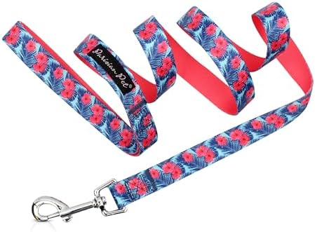 Parisian Pet Floral Dog Leash - Nylon Heavy Duty Training Pink Leashes for Dogs with Comfortable Handle - Strong Metal Clip 4Ft Hibiscus Puppy Leash - Chew Proof Leashes for Small and Medium Dogs