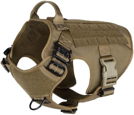 ICEFANG Tactical Dog Harness,X-Large Size, 2X Metal Buckle,Working Dog MOLLE Vest with Handle,No Pulling Front Leash Clip,Hook and Loop Panel