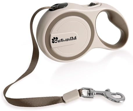 OUTnWILD Retractable Dog Leash - Tangle-Free 360° Design with Anti-Slip Handle | 16 ft Strong Nylon Tape | One Touch Quick-Lock Braking System | for Small/Medium Breeds/Pets Up to 44lbs. (Khaki, M)