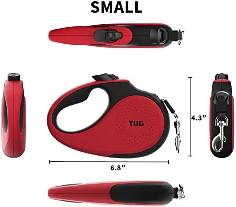 TUG 360° Tangle-Free Retractable Dog Leash with Waste Bag Dispenser (Small, Red)