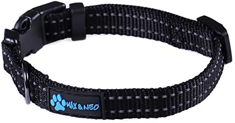 Max and Neo NEO Nylon Buckle Reflective Dog Collar - We Donate a Collar to a Dog Rescue for Every Collar Sold (X-Small, Black)