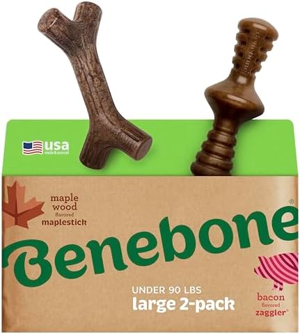 Benebone 2-Pack Maplestick/Zaggler Durable Dog Chew Toys, Dog Bones, Large