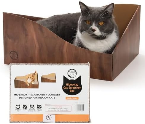 Necoichi Hideaway Cat Scratcher Box — Extra Large | Horizontal Scratch Pad + Lounger + Hideaway for Indoor Cats | 100% Recycled Cardboard, Chemical-Free