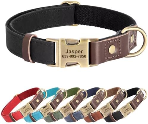 Personalized PU Leather Dog Collars,Quick Release Buckle,Black,S
