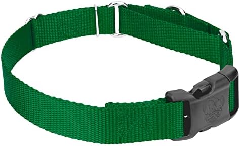 Martingale Dog Collar - Heavy Duty Nylon Adjustable Martingale Dog Collar with Plastic Buckle for Small Medium Large Breeds - 30+ Colors (1 Inch, Medium, Christmas Green)