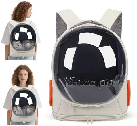 PETCUTE Cat Backpack Carrier,Transparent Space Capsule Dog Hiking Backpack with Safety Hook,Small Pet Carrier for Cats Puppies,Airline Approved Travel Bag for Travel Hiking Walking Camping,White