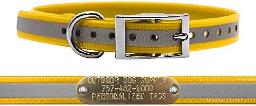 Reflective Waterproof D-Ring Dog Collar w Custom Name Tag, SCH Bus Yellow