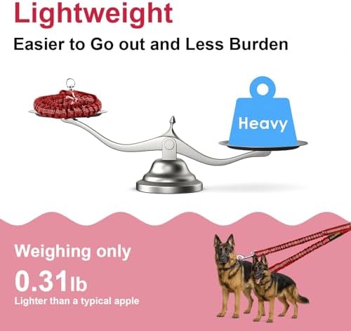 MingXpet 2 Dog Leash, Dog Leash for 2 Dogs, 360° Swivel No Tangle Double Walking Training Leashes for Large Dogs that Pull, Comfortable Shock Absorbing Reflective Bungee, Red