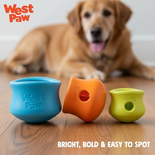 West Paw Zogoflex Toppl Interactive Treat Dispensing Puzzle Dog Toy for Mental Stimulation & Enrichment-Holds Kibble & Treats-Lickable, Freezable & Dishwasher Safe-Made in USA-Small-Granny Smith Green