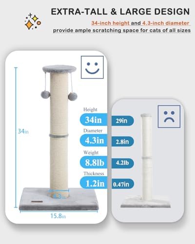 34" Cat Scratching Post with Replaceable Sisal Scratcher