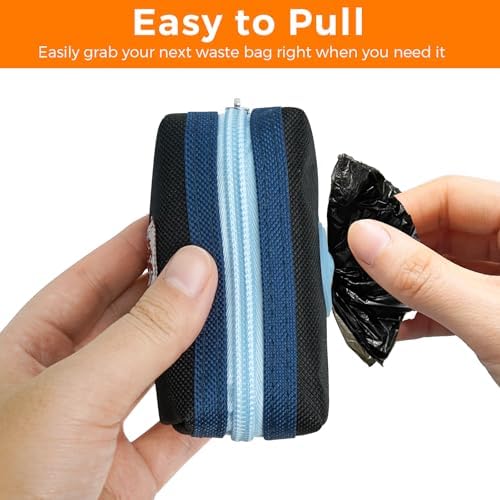 Dog Poop Bag Holder Zippered Pouch, Portable Dog Poop Bag Dispenser with 1 Metal Clip, Fashion Color Matching Canvas Waste Bag Holder for Leashes - Blue & Black