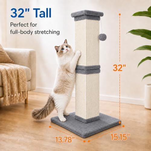 Cat Scratching Post for Indoor Cats, Sisal Cat Scratcherl, 32 Inch