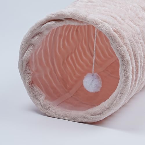 FORMYCATIE Luxurious Cat Tunnel,43" Straight Cat Tunnel Toys with Balls for Indoor,Collapsible Peekaboo Cave for Kitten（Pink Stripe）