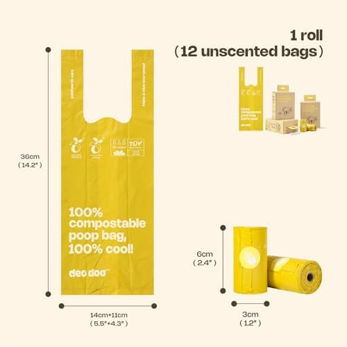 Deo Doo Compostable Dog Poop Bags with Handles 144 Bags, Unscented