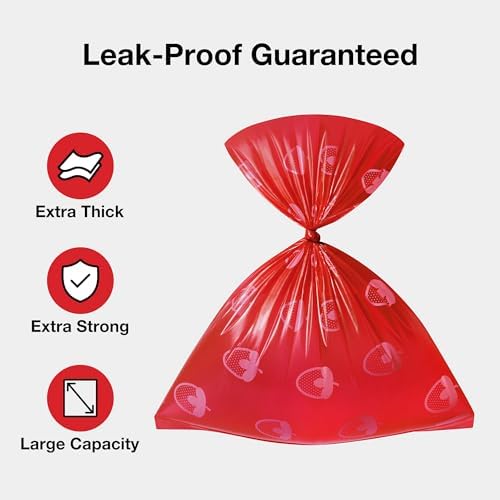 VETRESKA Dog Poop Bag Dispenser with Strawberry Scented Bags, Leak Proof, Extra Thick and Large Pet Waste Bags,1 Count Bag Holder and 405 Bags (27 Refill Rolls) for Walking Dog and Cats Litter, Red