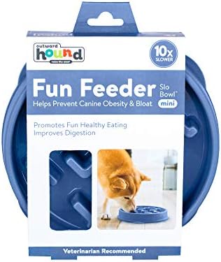 Outward Hound Fun Feeder Slo Bowl – 2‑Cup Capacity, Slow Feeding, Small to Medium Dogs & Cats, Non-Slip, Blue, Notch Pattern, Medium (Pack of 12)