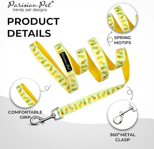 Parisian Pet Pineapple Dog Leash - Nylon Heavy Duty Training Yellow Leashes for Dogs with Comfortable Handle - Strong Metal Clip 4Ft Puppy Leash - Durable Chew Proof Leashes for Small and Medium Dogs