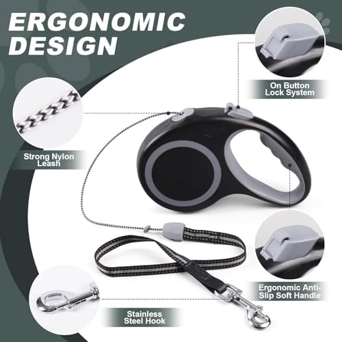 Retractable Dog Leash, 30 FT/ 20 FT Dog Walking Leash for Small Medium Large Dogs up to 77 lbs/ 44 lbs, Heavy Duty No Tangle (Black, 20 FT (0-44 lbs))
