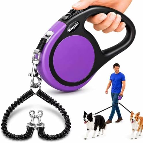 Double Retractable Dog Leash for Two Dogs Up to 115 lbs - 18.6 ft Coupler Leashes for Small Medium Dogs - One Locked System, Non Slip Grip, Tangle Free